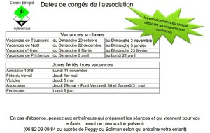 Date des congés de l'association